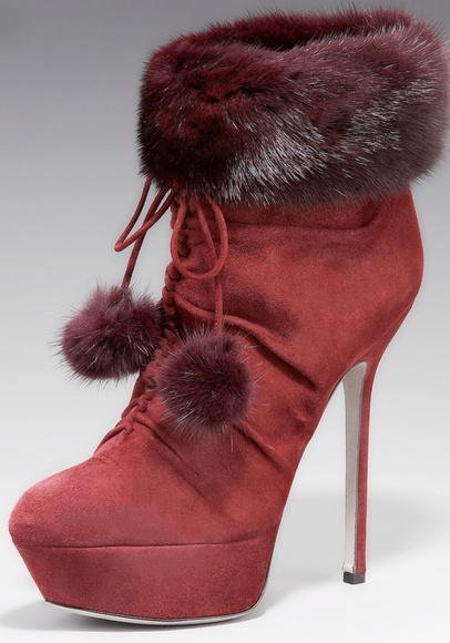 NEW Sergio Rossi Mink/ Suede Burgundy Red Boots - Picture 1 of 8